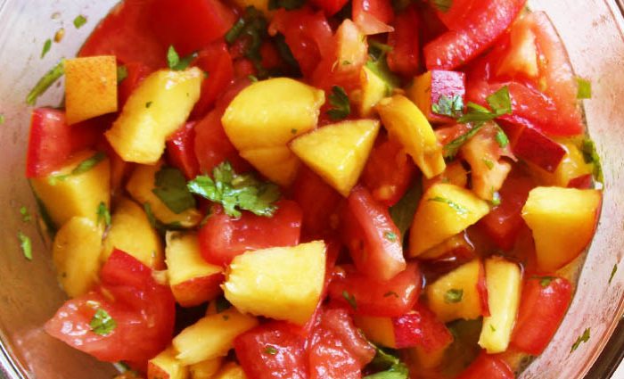 Euphoria Fresh Tomato Peach Honey Cilantro Salad.