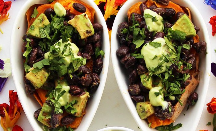 Love Potion Black Bean Avocado Stuffed Sweet Potatoes.
