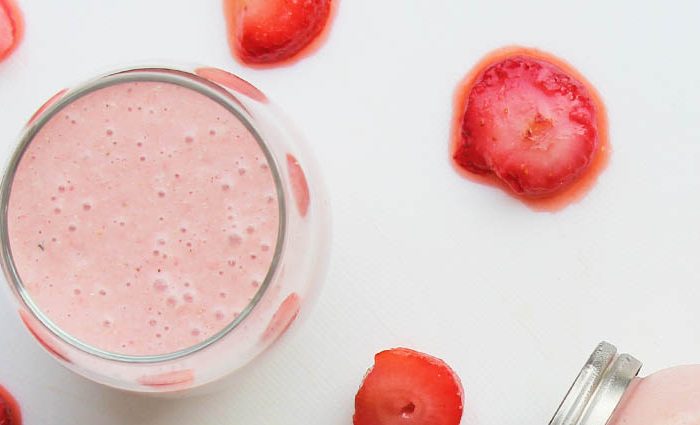 Optimism Pink Strawberries ‘n Cream Granola Smoothie.